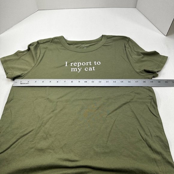 Zoe And Liv Women's Sz Large I Report To My Cat Short Sleeve Tee Shirt Green New - Picture 11 of 11